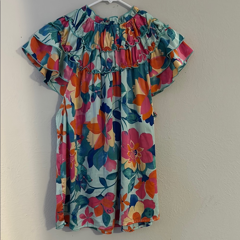 Floral Ruffle Dress With Multicolor Design